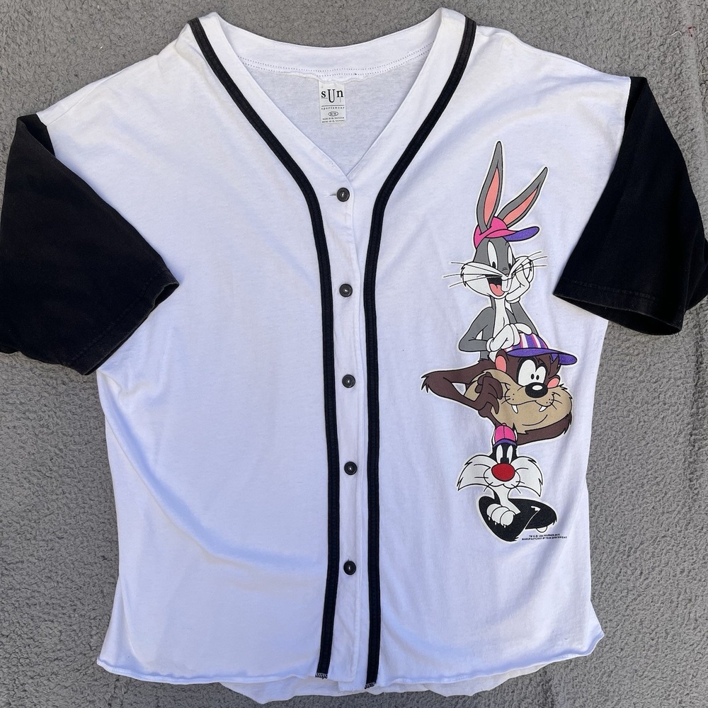 Vintage Looney Tunes 1994 Baseball Jersey Sun Sportswear Bugs Bunny Taz Size M